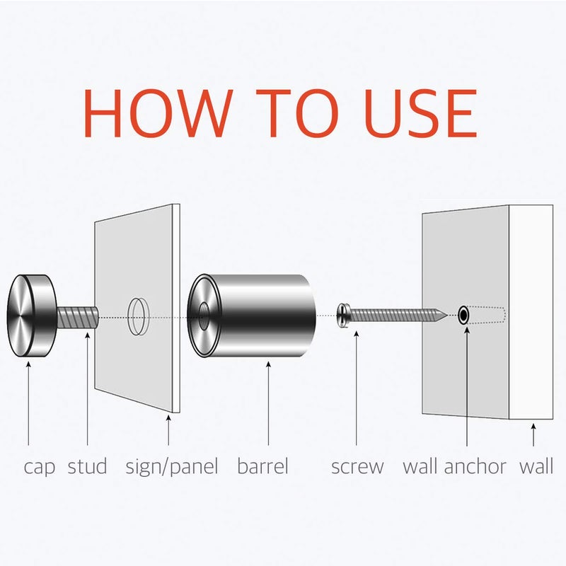 Lantee 1/2" x 3/4" Wall Sign Standoff Mounting Hardware Kit - Lantee 8 Pcs 12 x 20mm Glass Standoffs Mounts Screws, Stainless Steel Standoff Bolts - Image 4